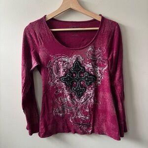 Maurices Burgundy Embellished Long Sleeve Top